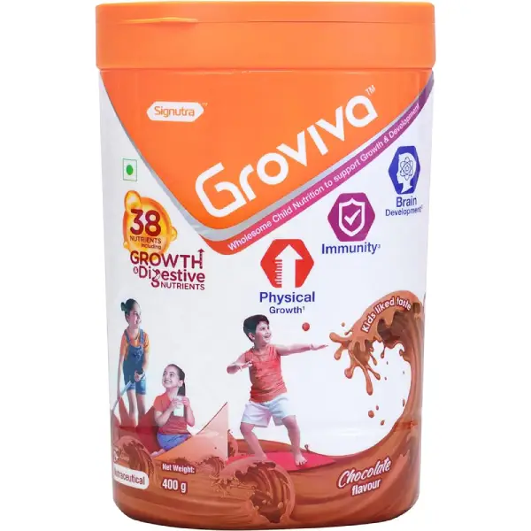 Groviva Child Nutrition for Physical Growth, Brain Development & Immunity | Flavour Chocolate Powder